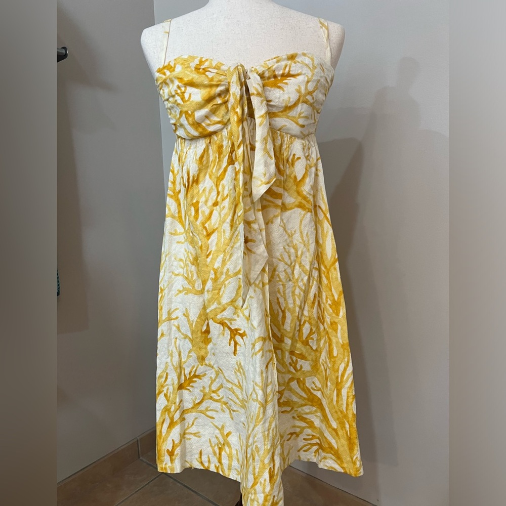 HD in Paris Anthropologie white sundress with yellow/golden reef design